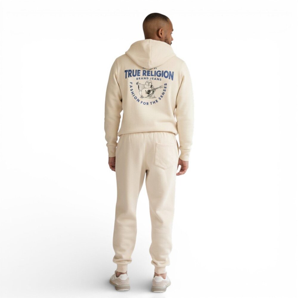 True Religion 2 PC Sweatsuit Mens Size L Fleece Tracksuit Outfit Ivory NWT
